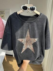 Comfortcana Camisetas femininas plus size com estampas, camiseta plus size, streetwear, roupas dos anos 90, camiseta casual minimalista com estampa de Nova York, gola redonda, manga curta e modelagem solta, tecido macio com efeito lavado ácido e lavagem vintage, ideal para a primavera e o verão. - Preto - Ver 1