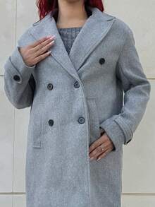 Bearsaez Ladies Lapel Double Breasted Woolen Coat  Fall Winter Cloth For Women - Dark Grey - View 4