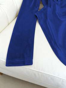 Franclia 优雅休闲丝绒V领长袖T恤，香槟色，秋冬款 - 寶藍色 - 查看 3