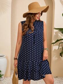 EMERY ROSE Robe d'été décontractée à pois grande taille, robe d'été, tenues d'été, vêtements d'été, robe de printemps, tenue de printemps, vêtements de femme au printemps, robe fleurie, robes fleuries pour femmes, tenues de vacances à la plage pour femmes, robe de vacances, robe bohème à pois, robe à volants pour femmes, robes décontractées pour femmes, robes d'été pour femmes, robes d'été, robe de plage, robes de fête, robe de campagne, robe à pois - Bleu et Blanc - Voir 4