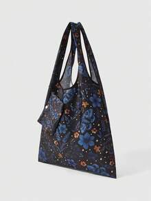 ROMWE Grunge Punk Black Background, Blue Purple Butterfly Flower Women's Tote Bag - Blue-purple butterfly - View 2