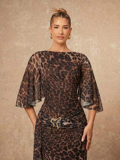 Lumalex Spring/Summer New Leopard Print Goddess Maxi With Cape Sleeves, Ruched Waist & Sculptural Gold Heart Hardware, Fluid Floor-Length Silhouette Maxi Dress, Spring/Summer, Elegant Romantic Dress, Formal Evening Gown, Gala Night, Summer Dress, Summer Dresses For Women, Spring Outfit Women, Valentine's Day Outfit, Beach Dress, Beach Outfits, Carnival Women Look 2026, Party Dress, Elegant Party Dresses For Women, Wedding Guest Dress For Women, Elegant Dresses For Women, Vacation Outfits For Women, Vacation Dress, Business Casual, Formal Dress, Luxury Evening Dress For Women, Valentine's Day Ideas, Romantic Valentine Vibes, Casual Dresses For Women, Neo Girly Mood, Boho Casual Vibes, Quiet Luxury Style, Suitable For Parties, Dates, Going Out, Night Out, Weddings, Holiday, Vacation, Birthday Parties