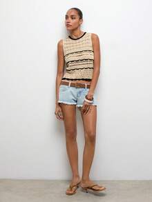 Maija Women's Hollow-Out Casual Elegant Knit Vest Beach Outfit Holiday Outfits - Khaki - View 5