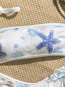 Swim Vcay Bộ bikini quây 2 mảnh đính sequin, quần cạp cao, đồ bơi gợi cảm cho kỳ nghỉ biển. - Xanh và trắng - Xem 4