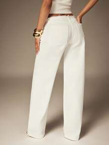 Denimoi Låg midja denimjeans med råa kanter sexiga jeans 90-talsinspirerande mode Y2K - Vitt - Visa 4