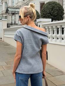 Siren Gaze Women's Solid Color Double-Breasted Asymmetric Collar Fashion Shirt Elegant Wrap Tops For Women - Grey - View 4