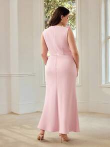 MOTF PREMIUM PLUS SIZE 3D FLORAL DECOR ELEGANT ROMANTIC BIAS CUT DRESS - Pink - View 3