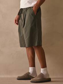 Musero Pleat Front Elasticated Drawstring Waistband Long Line Shorts Spring Summer Essentials - Green - View 4