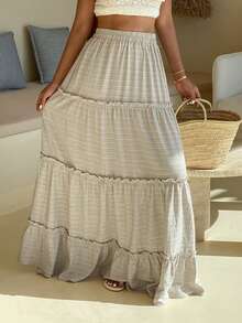 DAZY Chân váy xếp ly cạp chun dành cho nữ, kiểu dáng thường ngày, đa năng, thích hợp cho hẹn hò hoặc du lịch. - Màu Khaki - Xem 4