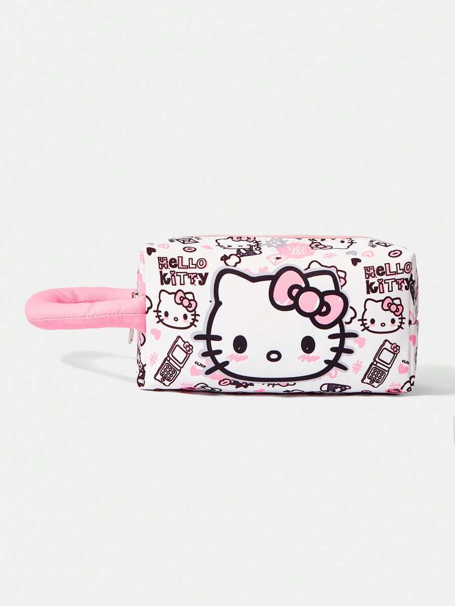 HELLO KITTY AND FRIENDS | SHEIN 粉色格子时尚便携大容量化妆包。 - 西瓜粉 - 查看 1