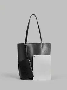 Ontre New Foldable Large Capacity Tote Bag, Shoulder Bag, Handbag - Black - View 3