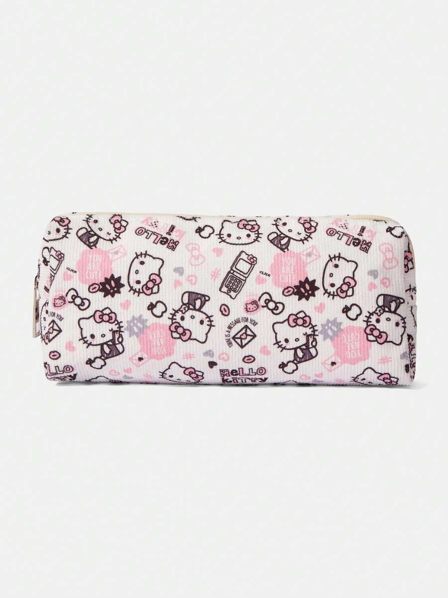 HELLO KITTY AND FRIENDS | SHEIN Cute Cat Bow Pattern Pink Zipper Makeup Bag - White pink - View 1