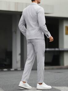 Manfinity Mode Bộ vest nam dài tay cài cúc phía trước, màu xám sọc, chất liệu vải dệt, thích hợp cho mùa xuân/hè, gồm áo khoác và quần. - Xám - Xem 2