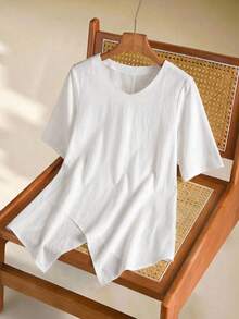 Rusticease Women's Casual Simple Round Neck Blouse, Suitable For Summer - White - View 3