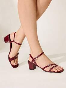 CUCCOO CHICEST 女士简约优雅时尚百搭休闲办公通勤高跟凉鞋 - 酒紅色 - 查看 6