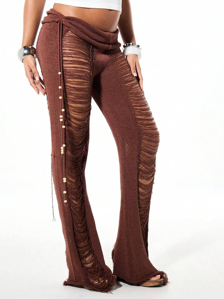 SUMWON WOMEN Fringe Knit Flare Pants With Ladder Detail