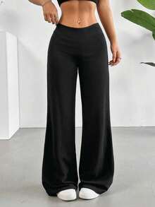 Straight Pants With Flared Leg And Spring-Summer High Heel - Black - View 1