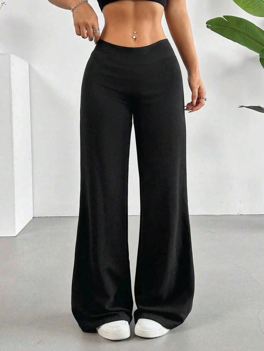 Straight Pants With Flared Leg And Spring-Summer High Heel - Black - View 1