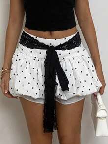 Glamine 系带极简波点花卉半身裙 - 黑與白 - 查看 5