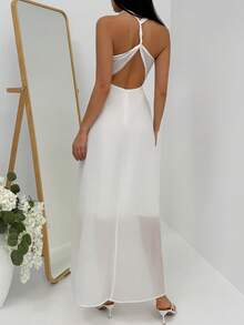 Aloruh Women's Metal Flower Decor Halter Dress Vacation White Summer Elegant,Wedding Guest Clothes - White - View 7