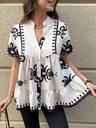 Solivie Women's Floral Print Blouse, Elegant Casual Vacation Wear Summer Tops Easter Vacation White Boho Top Boho Blouse