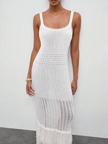 Maija Women's White Sleeveless Knit Dress Graduation Holiday Outfits Casual Beach Tighten The Waist Beach Dress Summer Dress Festival Dresses Elegant  Holiday Outfits - White - View 8