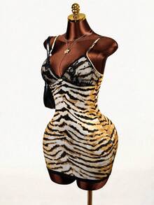 Mistrie Women's Summer Fashion Animal Print Fitted Spaghetti Strap Mini Dress - Multicolor - View 3