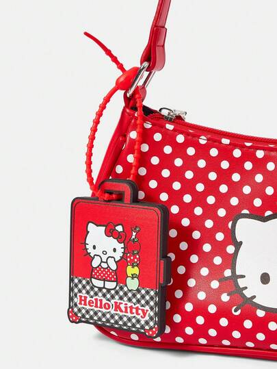 HELLO KITTY AND FRIENDS | SHEIN 1 个甜美复古软橡胶行李牌，采用经典的红黑配色方案，苹果装饰和千鸟格纹，内置可书写信息的隐私区域，配有红色防盗挂绳，可用于行李箱、背包、登机箱等，是旅行的个性化配件。