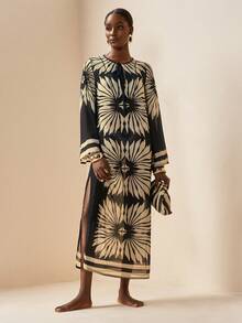 Zivah 2026 Women's Elegant Vacation Casual Beach Sheer Printed Dress Cover-Up - Black - View 5