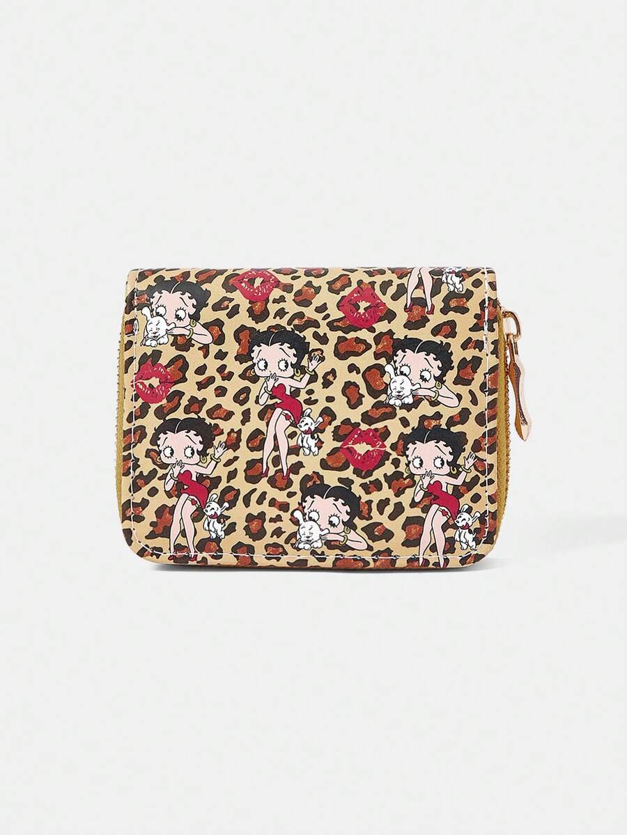 Betty Boop x SHEIN 1 Pack, Leopard Print Red Lip Short Wallet, Simple Zipper Women's Change Bag. - Multicolor 3 - View 1
