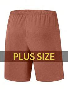 Manfinity Homme Plus Size Men's Casual Sports Drawstring Waist Zipper Slant Pocket Loose Shorts, Suitable For Summer Daily Commute - Orange - View 3