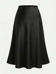 SHEIN Teen Girls BAE High Waist Solid Midi Skirt - Black - View 1