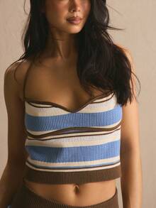 MUSERA Striped Knit Cami Tie Neck Co-Ord Top Only Spring Summer Cosy Cute Daily Girly Vacation Sunlight Social - Multicolor - View 6