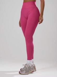 Musera Sport 罗纹高腰修身运动紧身裤，适合健身、徒步、运动、冬季穿着。 - 玫紅色 - 查看 5