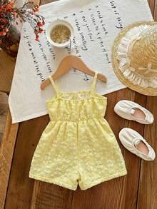SHEIN LMoss Kids 女婴可爱休闲夏季蓝白条纹蝴蝶结装饰吊带连体衣 - 彩色 - 查看 2