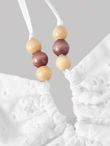 SHEIN MOD Women's Vacation Casual Solid Color Hollow Embroidery Backless Halter Mini Dress - White - View 5