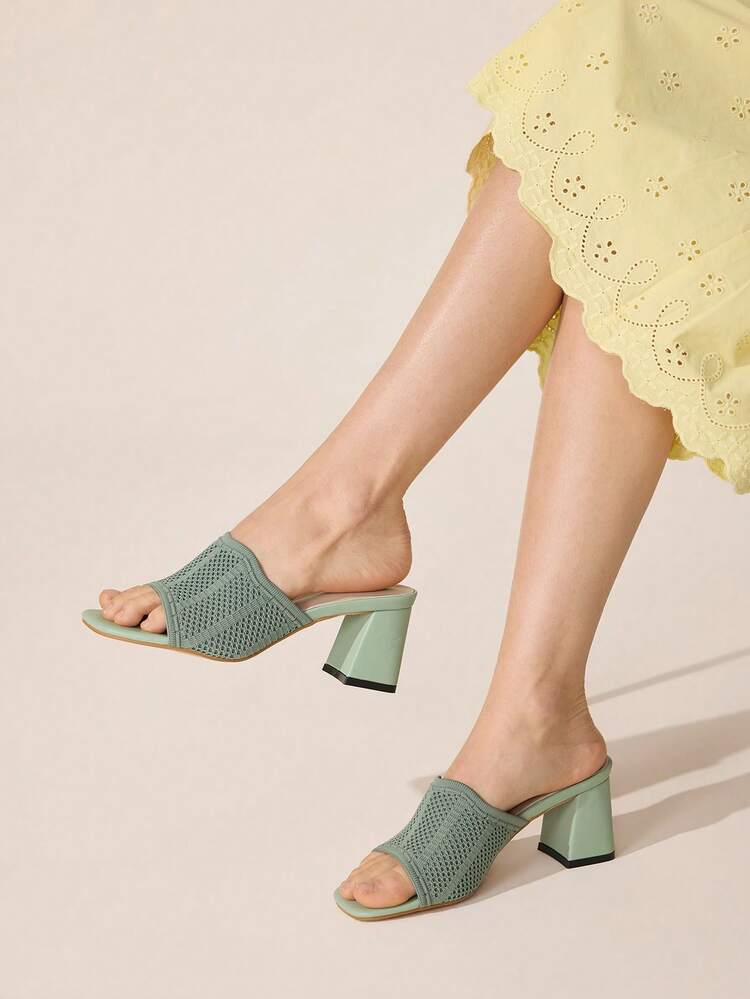 CUCCOO BASICS Women's Fashion Solid Color Square Toe Chunky Heel Mules Spring Shoes