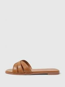 Sleekvia Women Shoes Summer New Cross Strap Square Toe Classic Flat Slippers Casual Beach Wear - Camel - View 7
