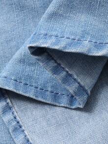 DAZY Áo sơ mi nữ tay ngắn denim wash, kiểu dáng thường ngày, thích hợp đi làm. - Màu xanh lam - Xem 4