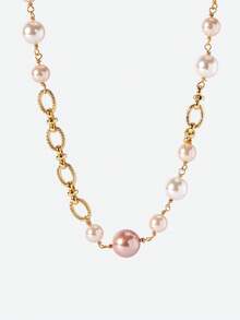 Opalesca 1pc Fashion Necklace (Bead Shape, Color, Pattern Random) - Gold - View 2