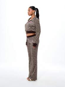 BABYPHAT Quần nỉ nhung in họa tiết báo đốm, cạp cao, ống rộng kiểu Palazzo, quần thường ngày có dây rút ở eo, họa tiết da báo màu nâu, thoải mái cho mùa thu đông. - màu nâu - Xem 6