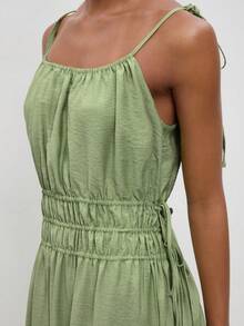 Maija Women's Sage Green Summer Casual Spaghetti Strap Dress,Vacation Holiday Beach Outfits,Elegant Solid Color Graduation Party Outfits,Spring Dresses - Green - View 6