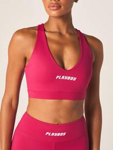Missguided x Playboy Pink Padded Sports Bra With Scoop Neck And Racerback Design - Pink - View 4