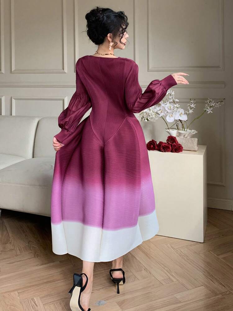 Elegant Ombre Pleated Long Dress For Women, Spring/Summer,Wedding Guest Dress Women Sundress