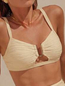 Swim Mod 2026 Spring/Summer Adjustable Spaghetti Strap Purple & Pink Polka Dot Side High Cut 2 Pieces Swimwear, Sweet - Apricot - View 5