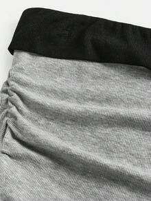 SHEIN Girlism 少女针织撞色紧身休闲褶皱抹胸上衣 - 灰色 - 查看 4