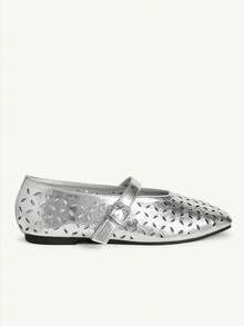 CUCCOO CHICEST Zapatos planos de mujer con puntera redonda, cómodos, tipo Mary Jane, con patrón láser vintage simple, para primavera, vacaciones de primavera, Pascua y Navidad - Plateado - Ver 8