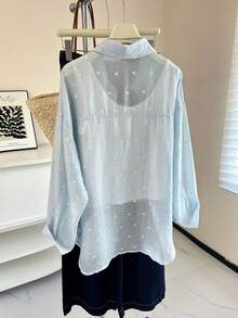 K-Vae Heart Print Loose Casual Long Sleeve Shirt - Blue - View 2