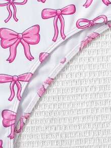 SHEIN 少女蝴蝶结印花可爱时尚泳装套装，适合海滩和泳池穿着 - 粉色 - 查看 6