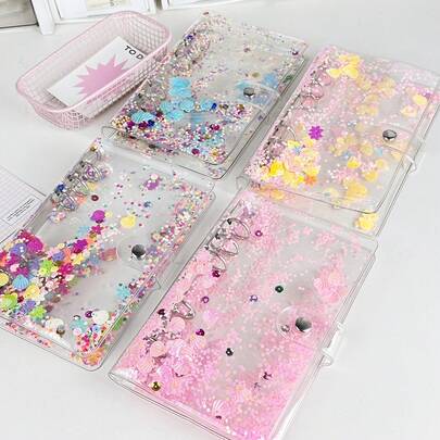 Zazumi A6 Size Transparent Colored, Shell Spiral Notebook Set, Simple 6-Hole Loose-Leaf Notebook Cover, Stickers, Adhesive Paper, School Supplies, Must-Have For The New Semester